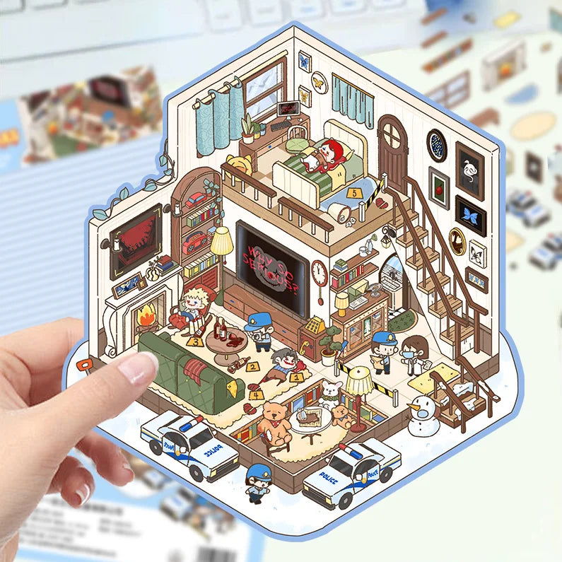 Cartoon Scenery Gothic Castle Stickers Miniature World 3D House Decompression DIY Scene Stationery Children Stickers