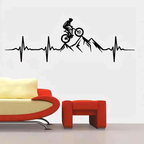 1pc Creative Wall Sticker, Mountain Bike Heartbeat Pattern Self-Adhesive Wall Stickers, Bedroom Entryway Living Room Porch Home