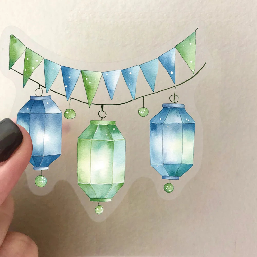 50Pcs Beautiful Lantern PET Transparent Sticker Decoration Mobile Phone Computer Refrigerator Notebook Removable Sticker