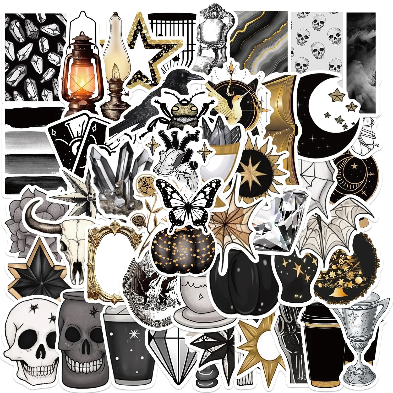 50/100PCS Black & Gold Gothic Original Stickers DIY Decoration Guitar Luggage Notebook Waterproof Stationery Stickers
