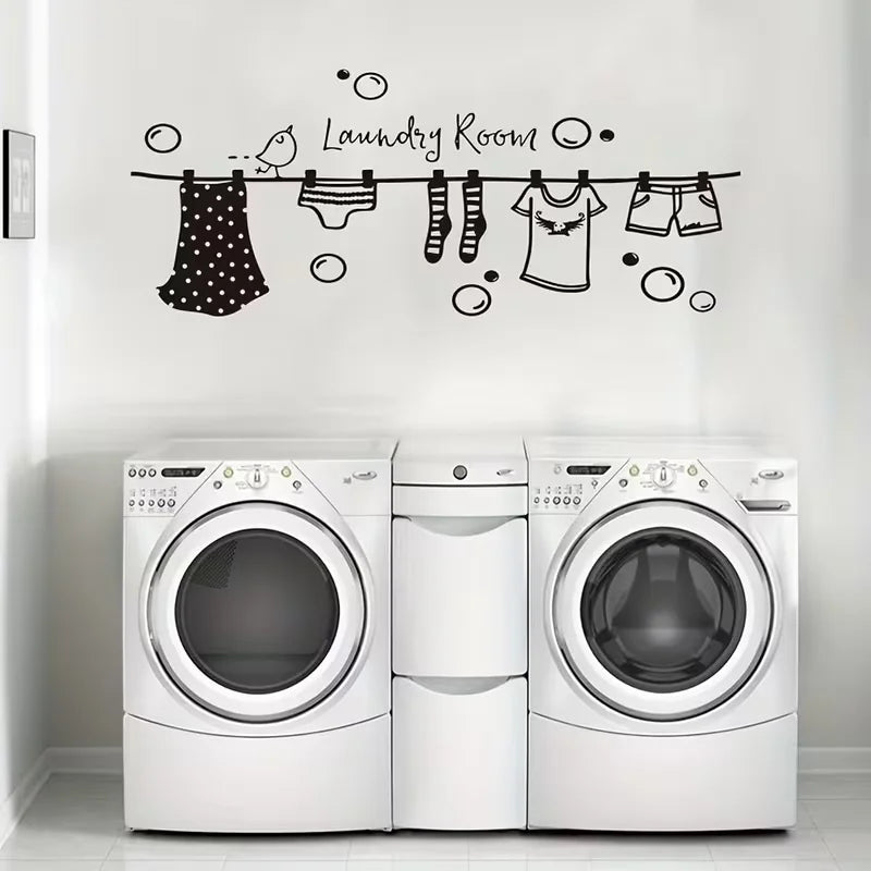Charming Cartoon Vinyl Wall Decal for Laundry Room - Easy Stick & Peel, Removable Matte Finish Home Decor, Classic Style, Cartoo