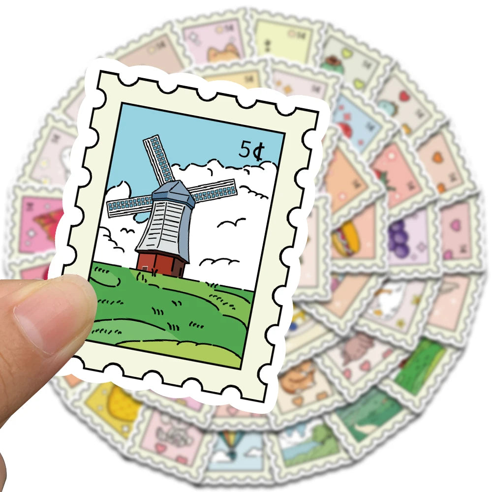 50PCS Small Fresh Stamp Stickers Aesthetic Harajuku Streetwear Phone Scrapbook Y2k Fashion Wall Room Bar Pretty Bedroom Sticker