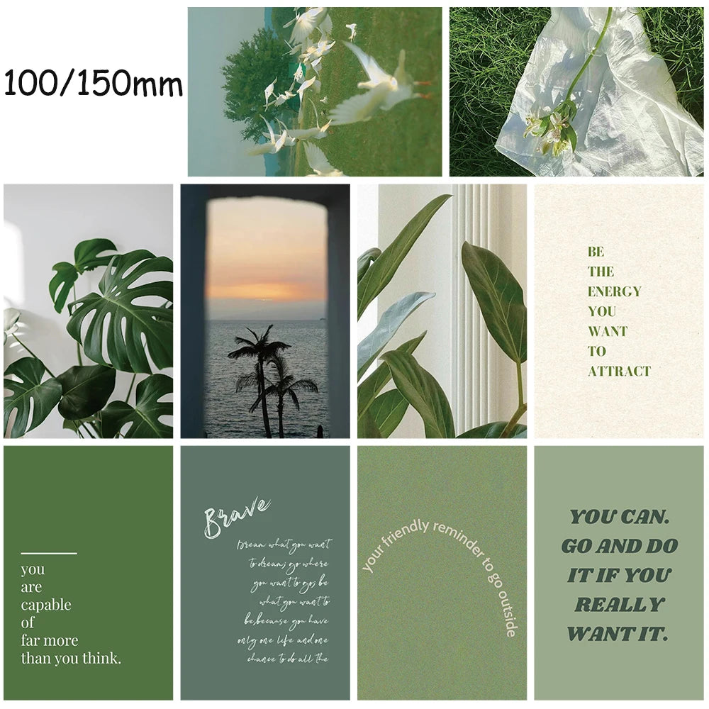 10×15CM 10PCS Green Little Fresh Stickers Painting Card Room Living Room Decor Skateboard Streetwear Coffee Dormitory Sticker