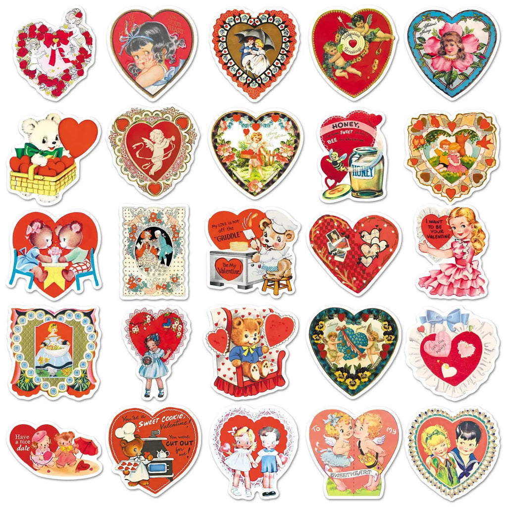 50-Pack Vintage Victoria Valentine's Day Heart Graffiti Stickers Phone Tablet Guitar Stationery Notebook Waterproof Stickers