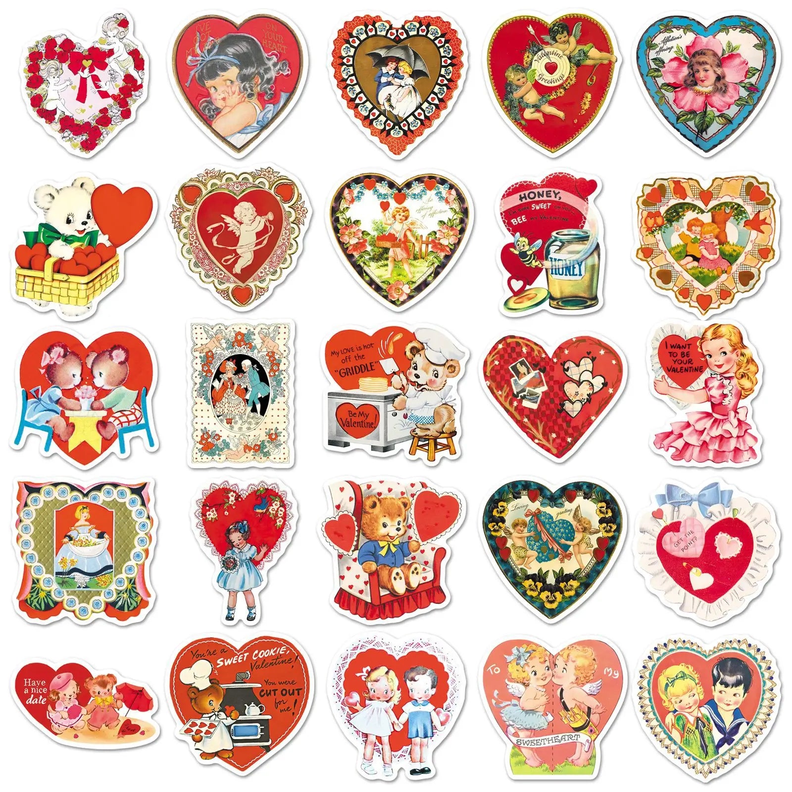 50-Pack Vintage Victoria Valentine's Day Heart Graffiti Stickers Phone Tablet Guitar Stationery Notebook Waterproof Stickers