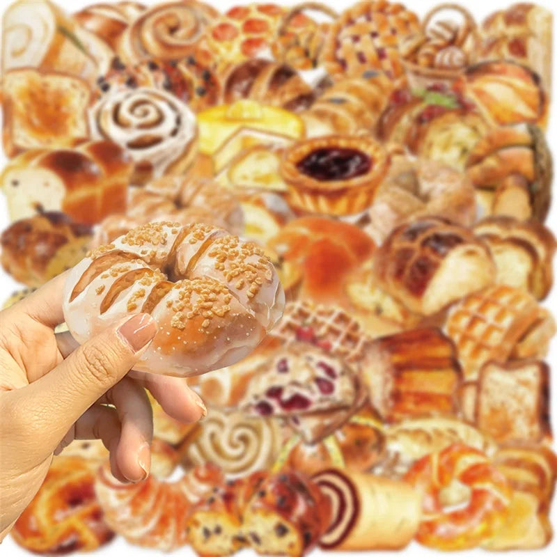 50PCS Kawaii Bread PET Sticky Sticker Aesthetic Korean Stationery DIY Decoration Scrapbooking School Supplies for Kids