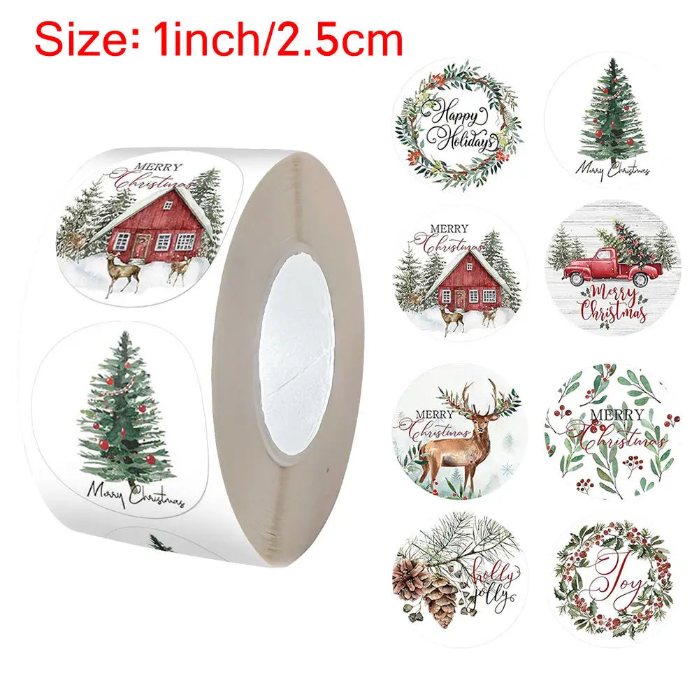 1000pcs 1inch Christmas Stickers for Envelope Round Merry Christmas Stickers 8 Designs Christmas Gift Decor Stickers