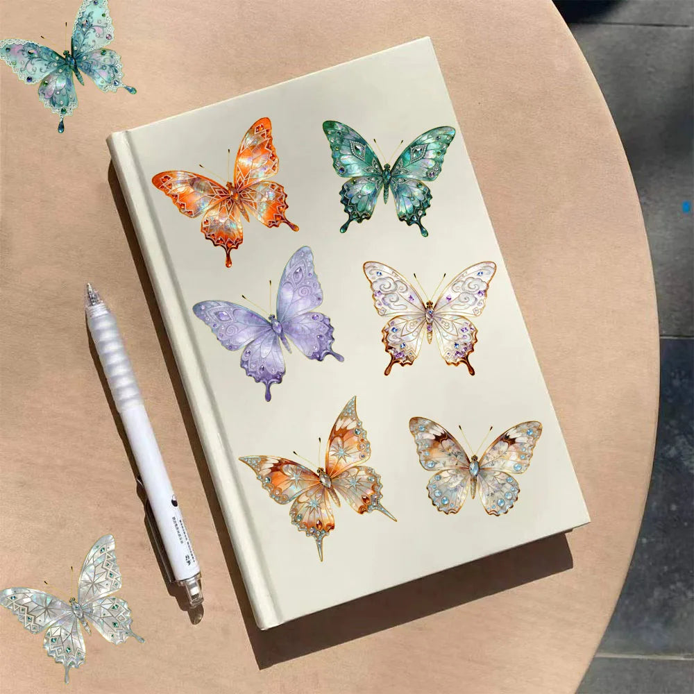 50PCS Gem Butterfly Cartoon Beautiful DIY Sticker Sketchbook Handmade Mobile Luggage Skateboard Waterproof Stickers