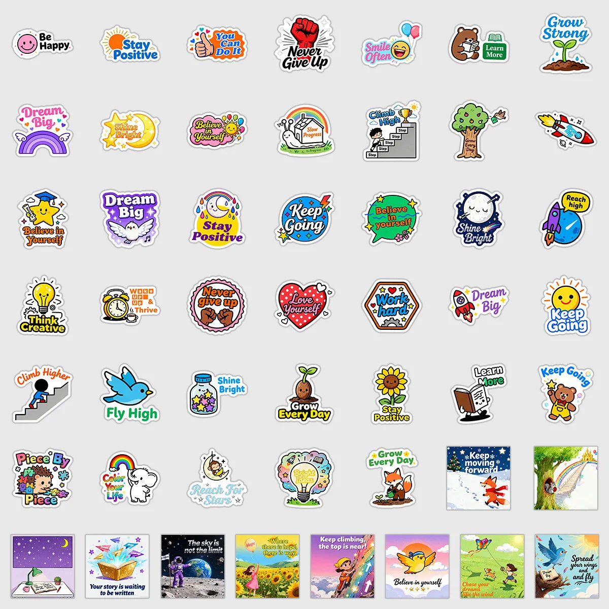 50/100PCS Positive Phrase Graffiti Stickers Water Cup Mobile Waterproof Decoration Stationery Notebook Reward Incentive Stickers
