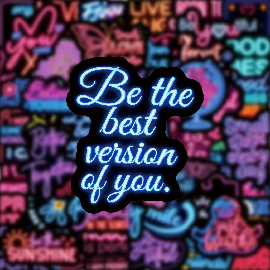 50-Pack Waterproof Neon Motivational Text Stickers for Refrigerator Helmet Skateboard Laptop Water Bottle Stationery Notebook