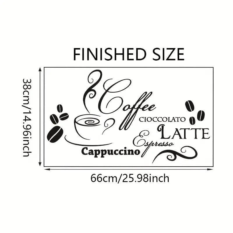 A Removable Self-Adhesive Wall Sticker Featuring Cartoon Coffee And Hot Drink Names, Suitable for Decorating Cafes, Lounges, Liv