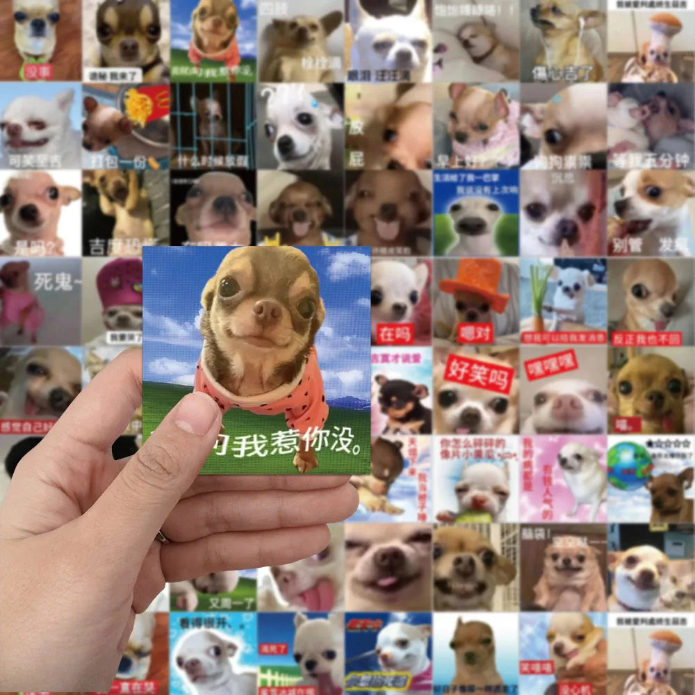 62PCS Cartoon Cute and Funny Chihuahua Internet Celebrity Graffiti Stickers DIY Handmade Label Scroll Notebook Tablet Stickers