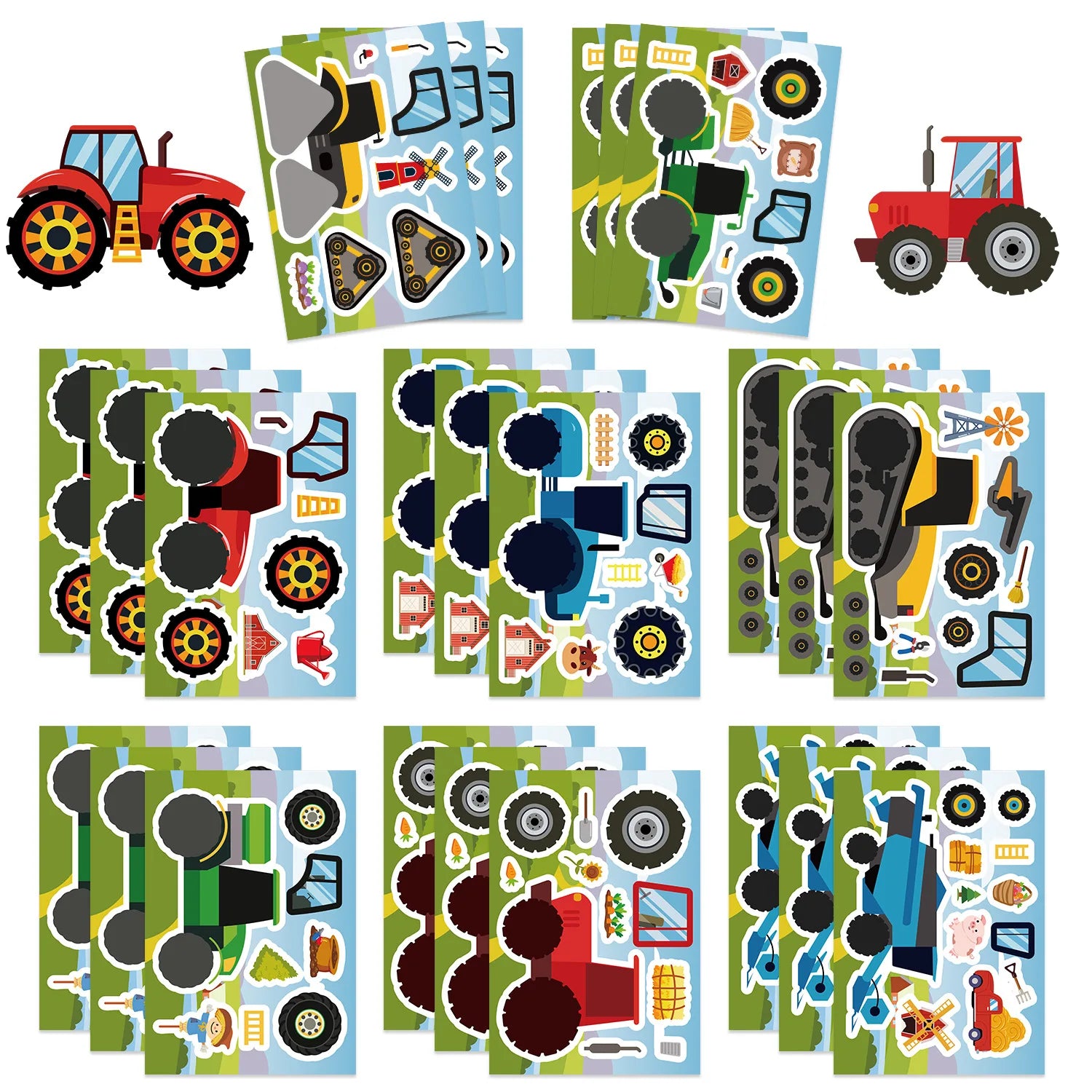 8/16/24PCS Toy Puzzle Stickers Cartoon Engineering Car Make a Face Stickers DIY Handicrafts Waterproof Stickers