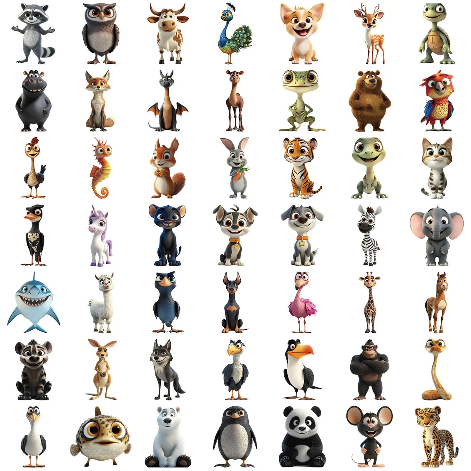 50/100 PCS Transparent PET Cartoon Small Animal Stickers DIY Diary Guitar Cup Luggage Decoration Stationery Stickers