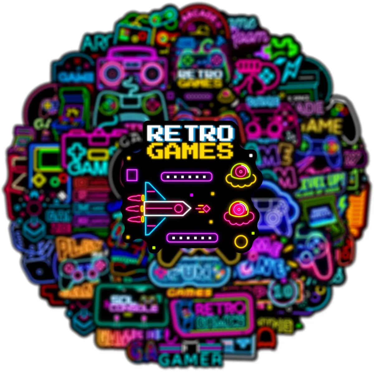 50/100Pcs Neon Game Machine Graffiti Sticker Stationery DIY Decal Notebook Motorcycle Skateboard Tablet Luggage Fridge Stickers