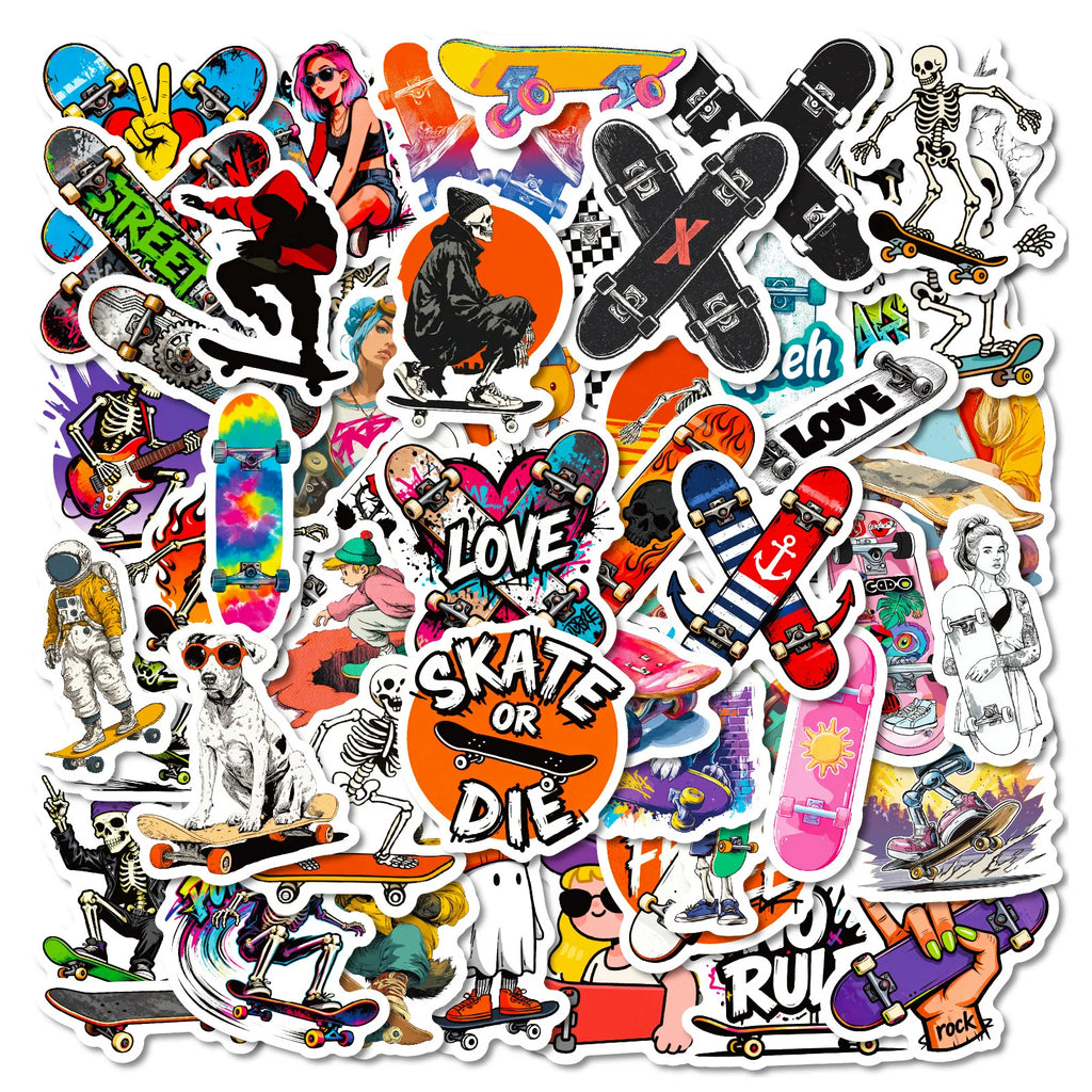 56PCS Street Style Skateboard Creative Stickers, Skate Enthusiast Student Notebook DIY Fun Waterproof Decorative Sticker