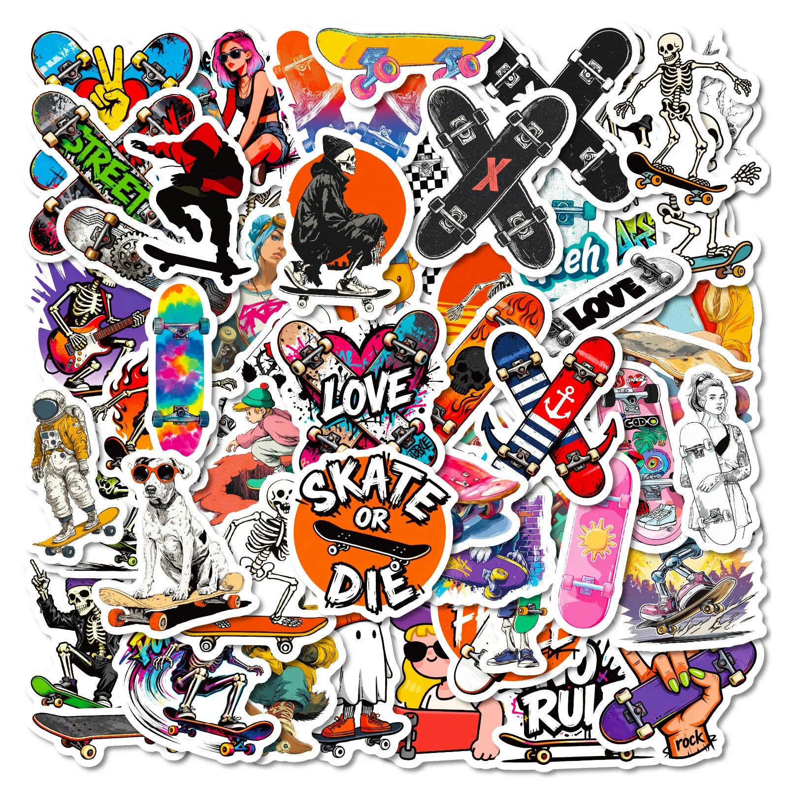 56PCS Street Style Skateboard Creative Stickers, Skate Enthusiast Student Notebook DIY Fun Waterproof Decorative Sticker