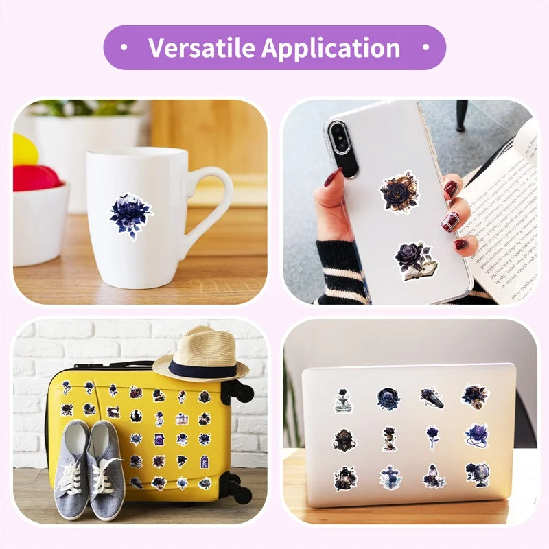 10/30/50PCS Dark Purple Rose Sticky PVC Sticker Aesthetic Children's Stationery DIY Decoration Scrapbooking School Supplies