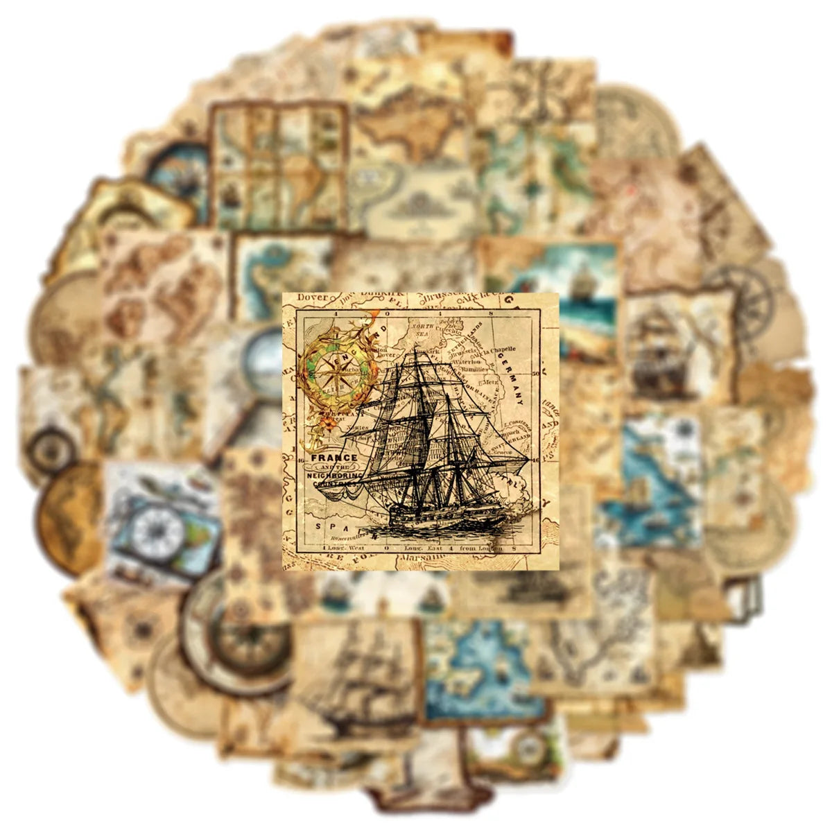 50/100PCS Vintage Map Doodle Stickers For Decorating Luggage Notebooks Desks Stationery Boxes Drawers Mobile Phones Computers