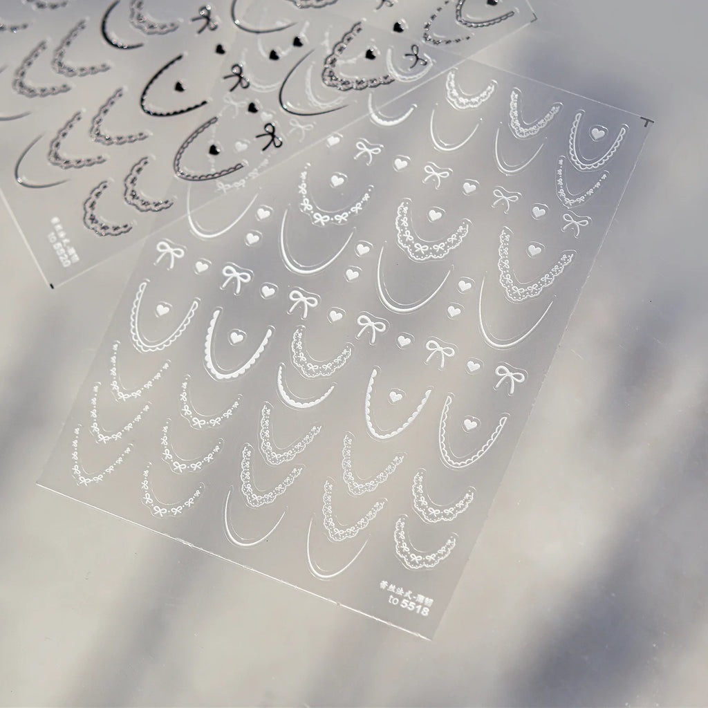 Lace French Nail Art Stickers 3D Thin and Tough Ballet-style Nail Decorations Stickers Colors French Bow Love Adhesive Decals