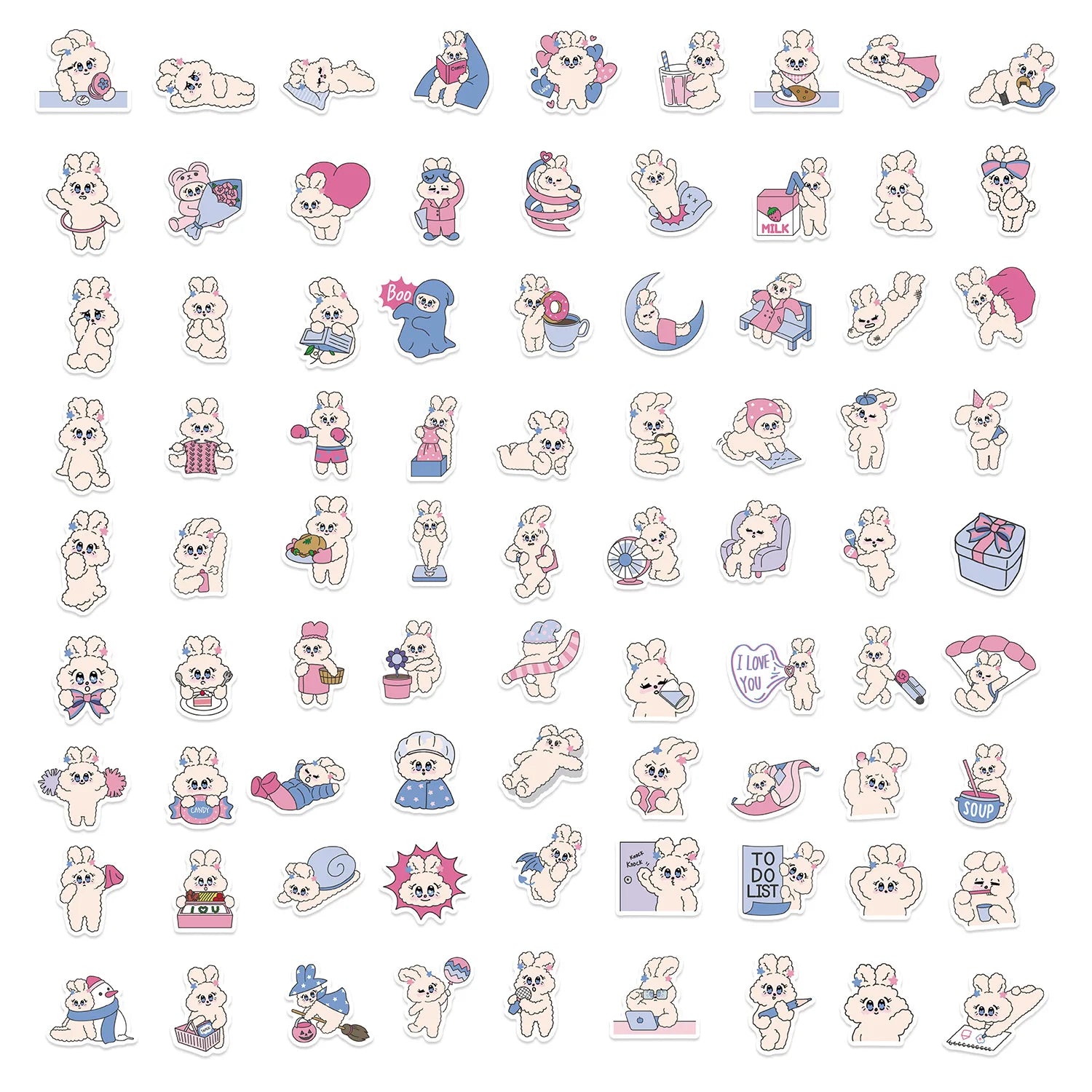 90/180PCS Cute Candy Rabbit Graffiti Stickers Guitar Notebook Luggage DIY Waterproof Stationery Pen Holder Stickers