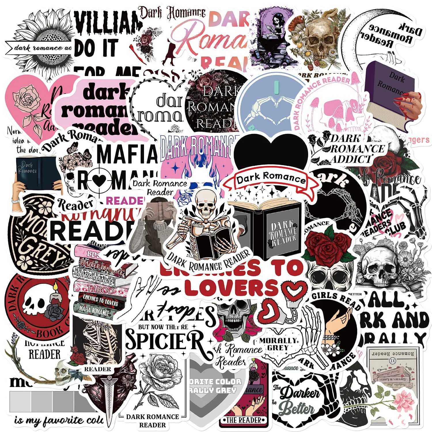 50-Pack Dark Romantic Reading Graffiti Stickers Guitar Notebook Luggage Student Stationery DIY Waterproof Art Decals