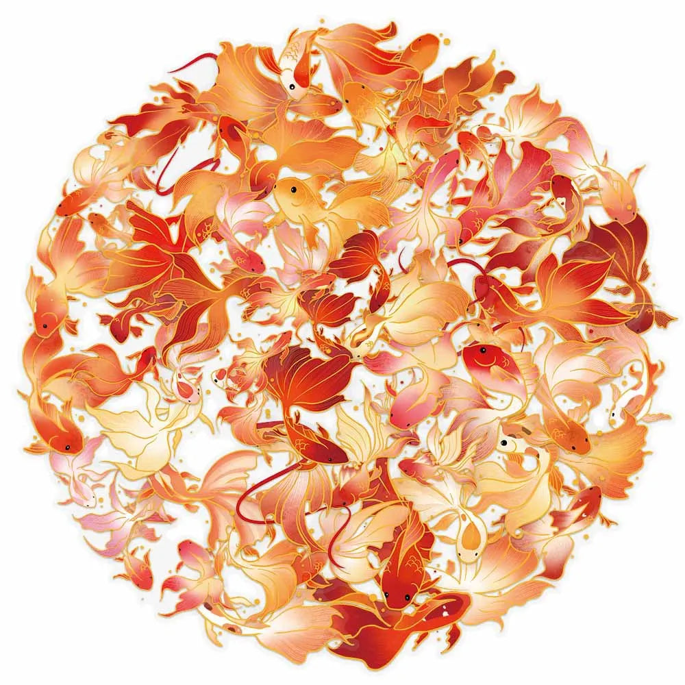50-Pack Gold Foil Koi Fish Stickers Waterproof Decorative Stickers for Cups Stationery Notebooks DIY Crafts