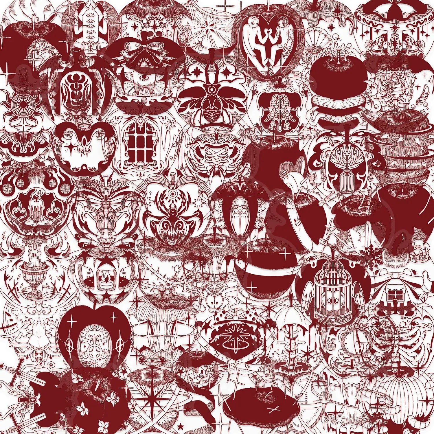 50/100PCS Retro Waterproof Transparent PET Cartoon Red Apple Sticker Pack - Decorative Guitar Notebook Stationery Stickers