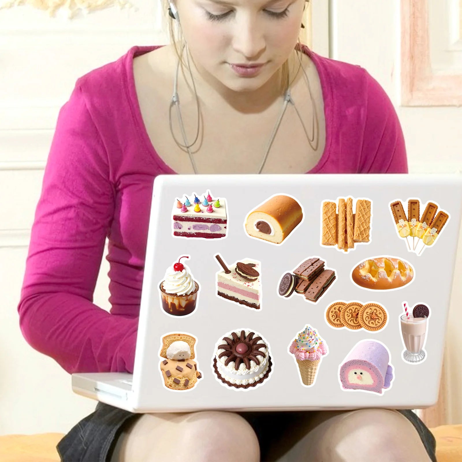 50-Pack Ins Style Food Dessert Waterproof DIY Graffiti Stickers for Desktop Water Cup Notebook Phone Tablet Luggage Decoration