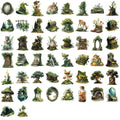 50/100PCS Cartoon Green Forest Sticker Pack Waterproof Transparent PET for Laptop Stationery Decoration Guitar Notebook Stickers