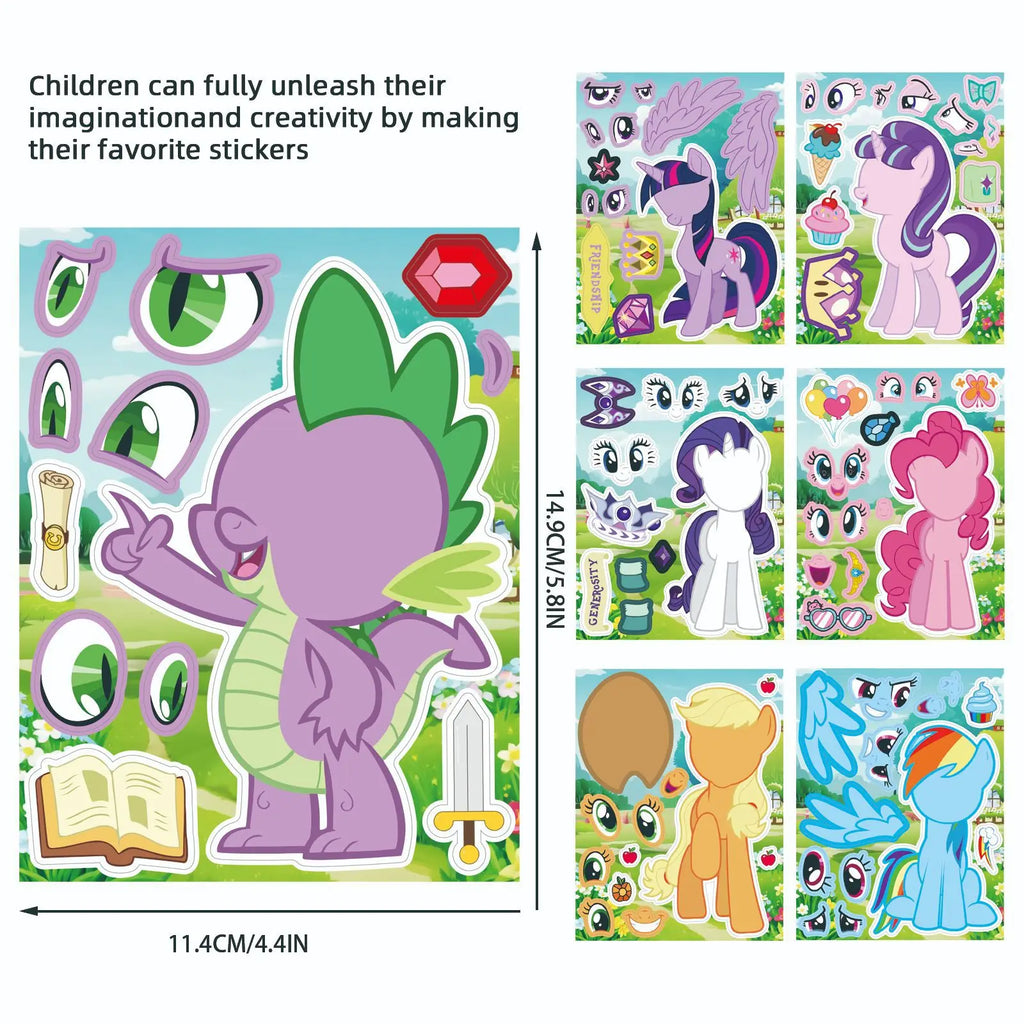 24pieces/pack Rainbow Horse Face Changing Stickers Personalized Cartoon Make a Face Creative DIY Puzzle Stationery Stickers