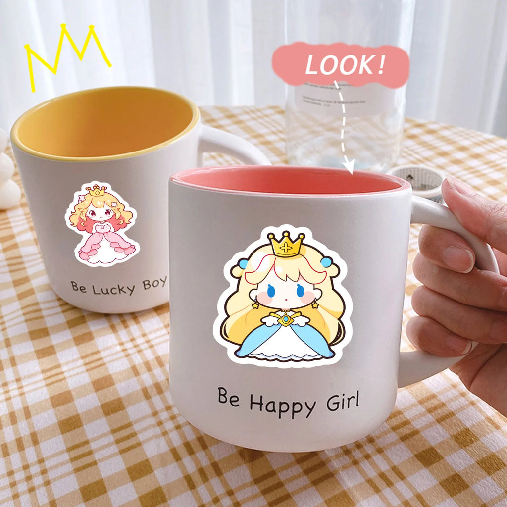 60/120 Pcs Cute Cartoon Princess Stickers for Notebook Cup Stationery Box Suitcase Fridge Desk File Holder Removable Waterproof