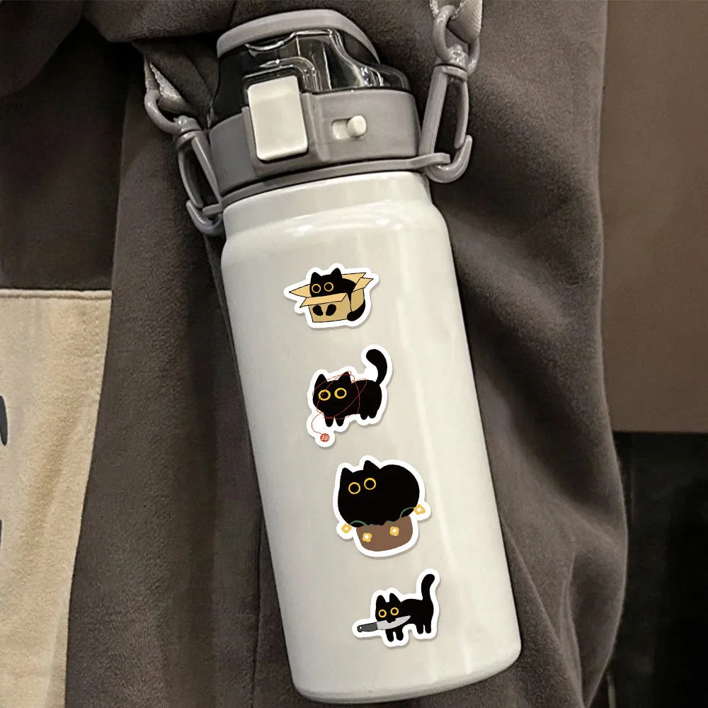 500PCS Cute Creative Black Cat Roll Stickers Small Pattern Decoration DIY Luggage Tablet Skateboarding Water Cup Toy Stickers