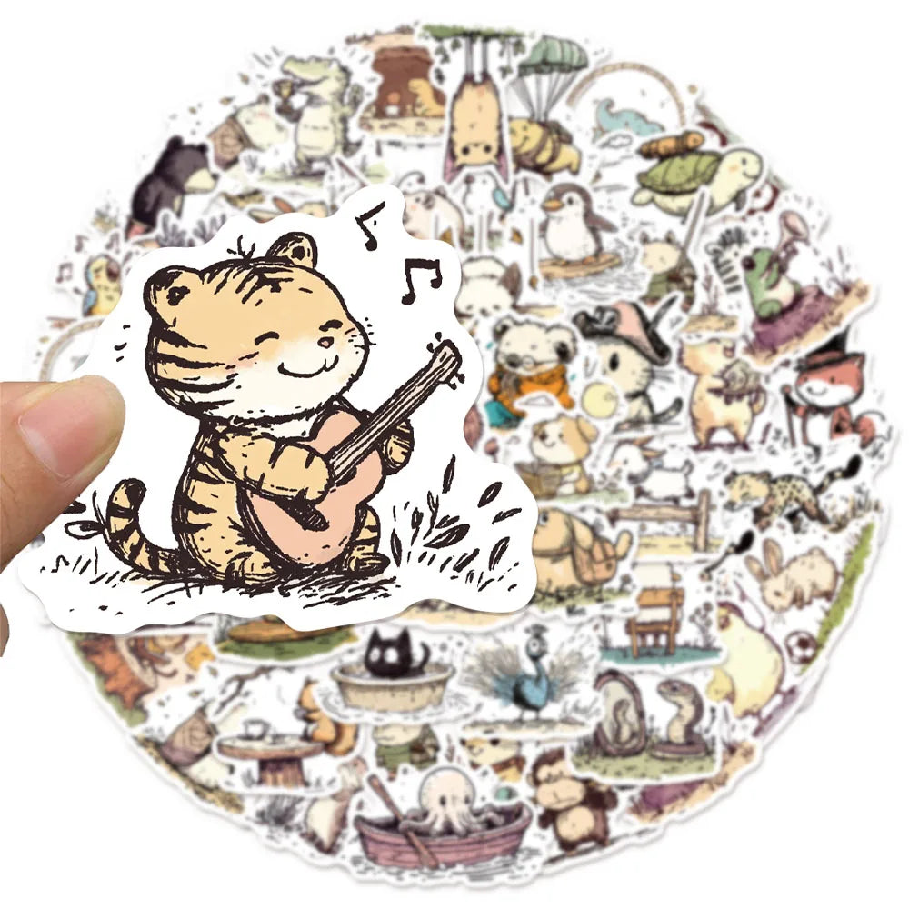 50PCS Creative Cute Hand drawn Animal Regular Decoration Stickers Phone Cases Laptop Cups Speaker Toy Stickers