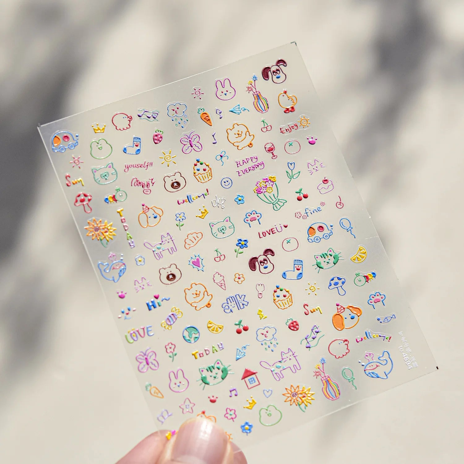 Cute Graffiti Nails Sticker 3D Simple Cat Claw Rabbit Bear Dog Flower Lovely Animal Fruit Adhesive 5D Embossed Nail Art Stickers