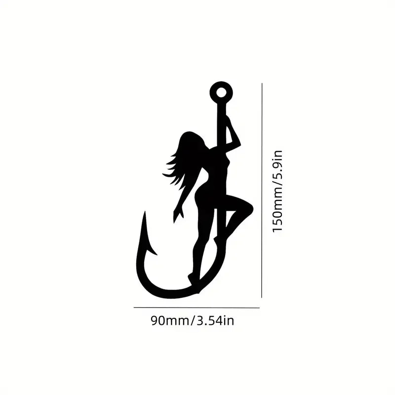 1pc Girl Fishhook Decal, Vinyl Car Sticker Fishing Outdoors Perfect For Your Car, Truck, Van, Wall, Laptop