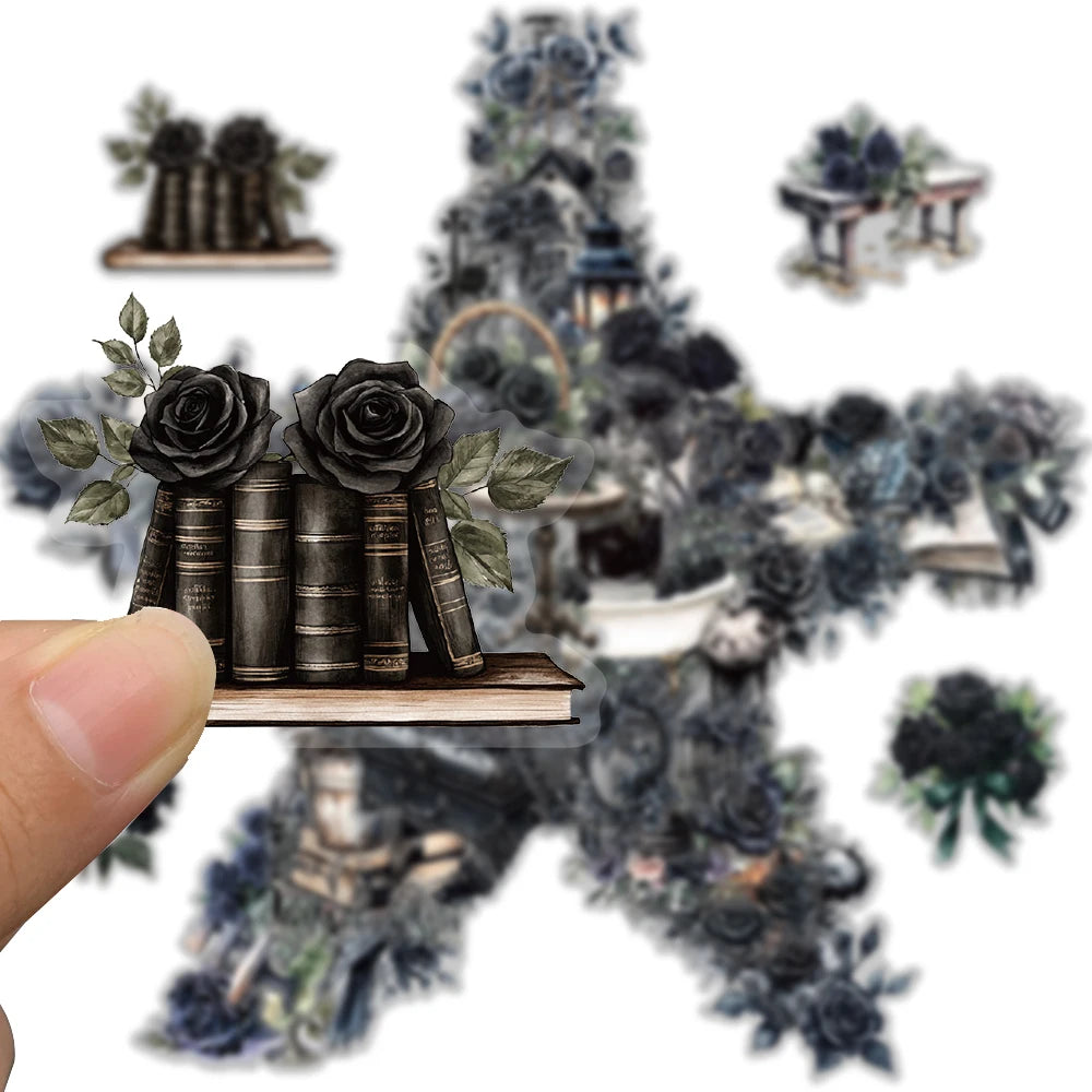 50PCS Transparent Cartoon Dark Rose Sticker Suitcase Laptop Material PET Bookkeeping Pack Creative Guitar Scrapbook Stickers