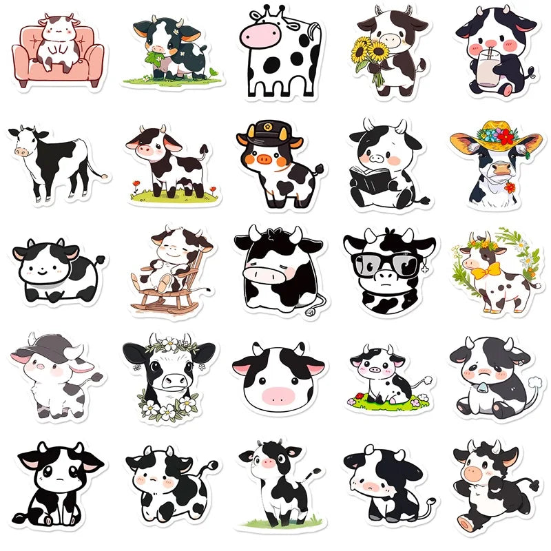 10/30/50PCS Cute Cow PVC Sticker Aesthetic DIY Children's Decoration Scrapbooking Korean Stationery School Supplies for Kids