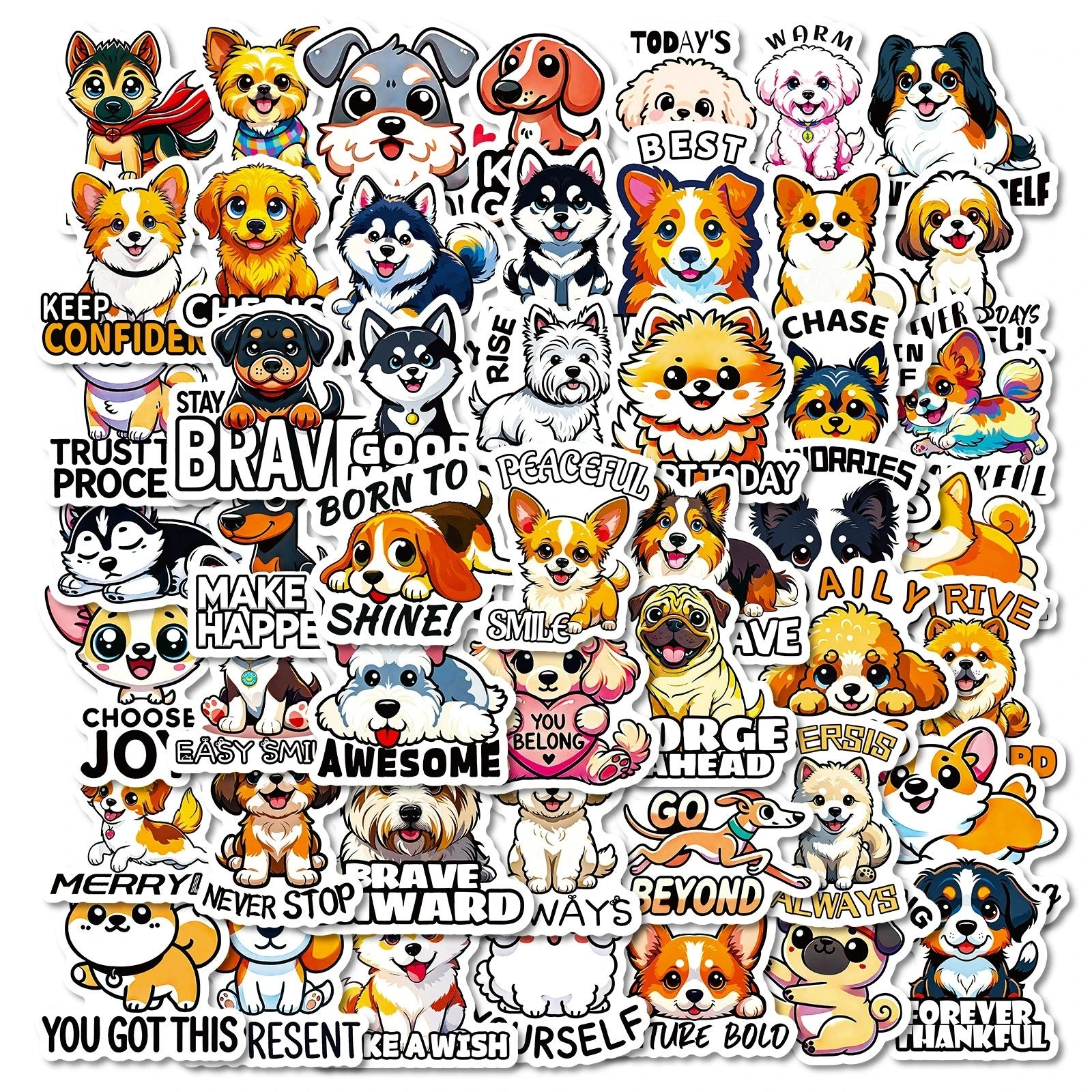 56/118PCS Cartoon Animal Dog/Food Text Stickers Cute and Fun Graffiti Notebook Stationery Decoration Stickers