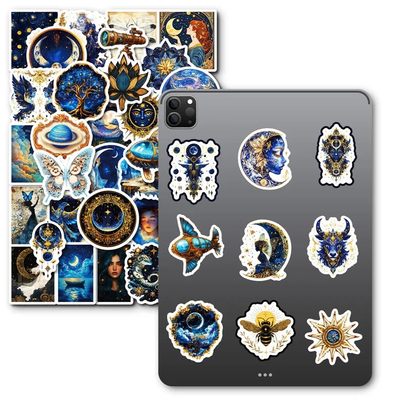 10/30/50PCS Kawaii Blue Starry Sky Sticky PVC Sticker Aesthetic Stationery DIY Decoration Scrapbooking School Supplies for Kids