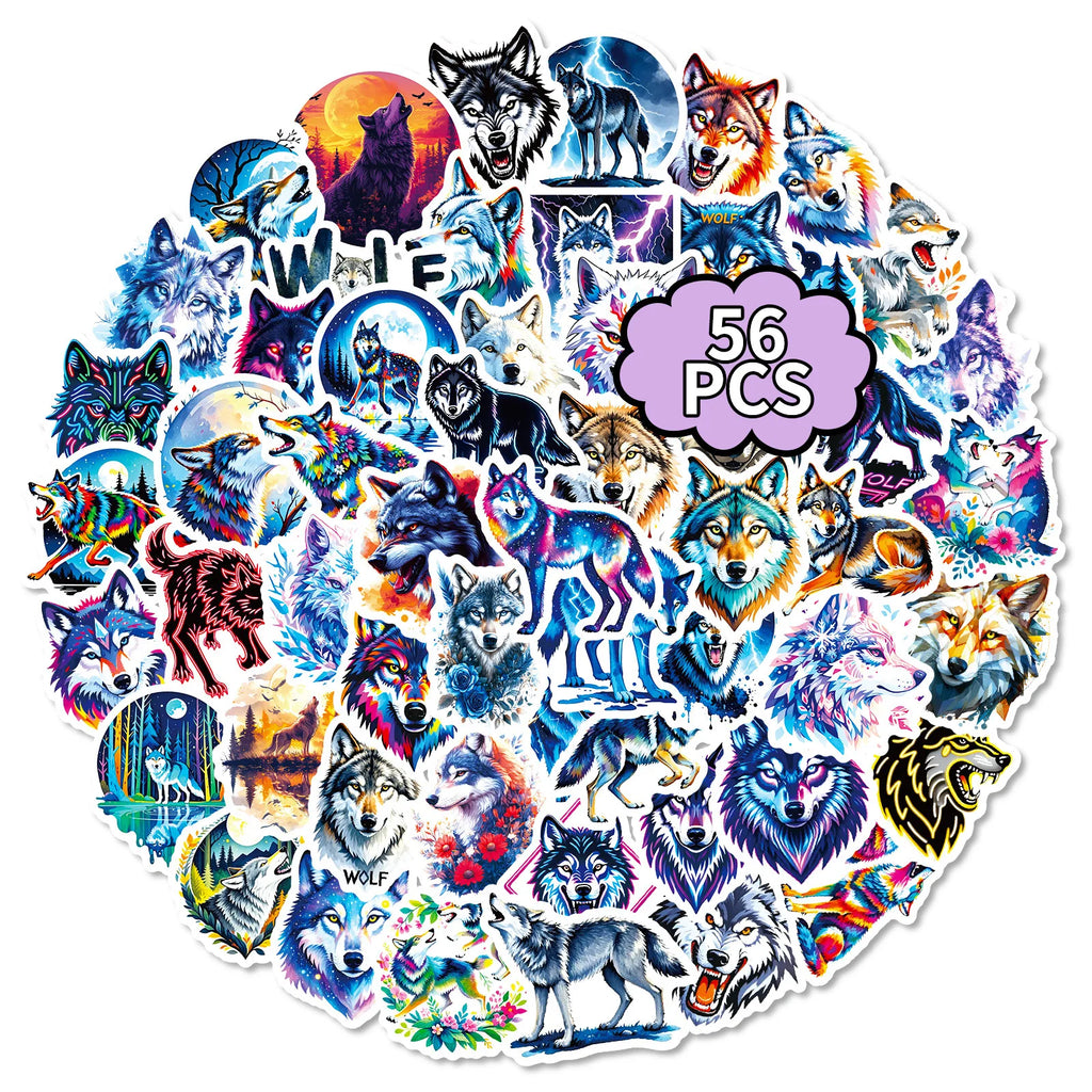 56/112 Pcs Cool Vivid Coyote Doodle Stickers Strong Adhesive for Stationery Box Pen Holder Phone Laptop Skateboard Surfboard