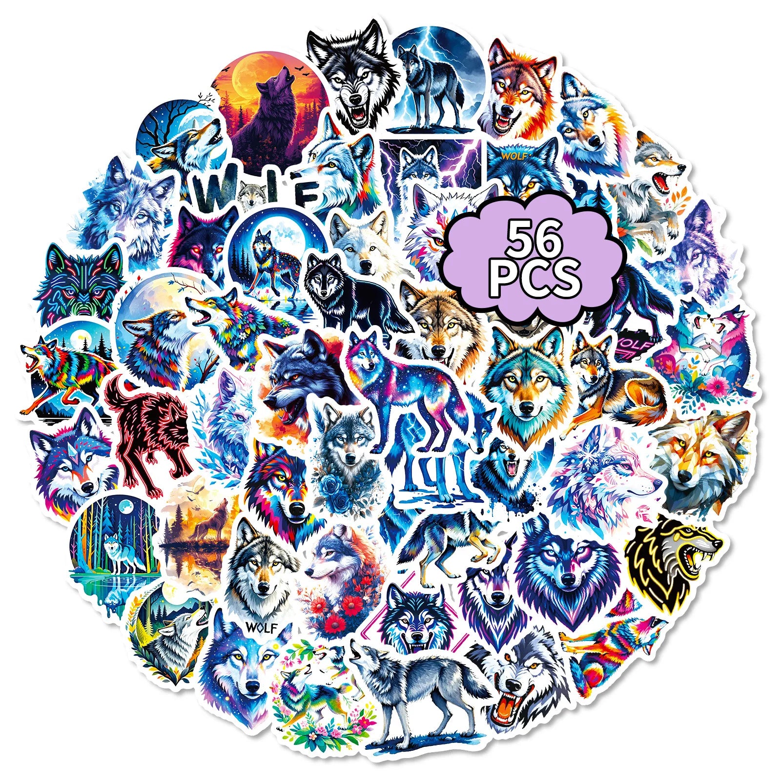 56/112 Pcs Cool Vivid Coyote Doodle Stickers Strong Adhesive for Stationery Box Pen Holder Phone Laptop Skateboard Surfboard