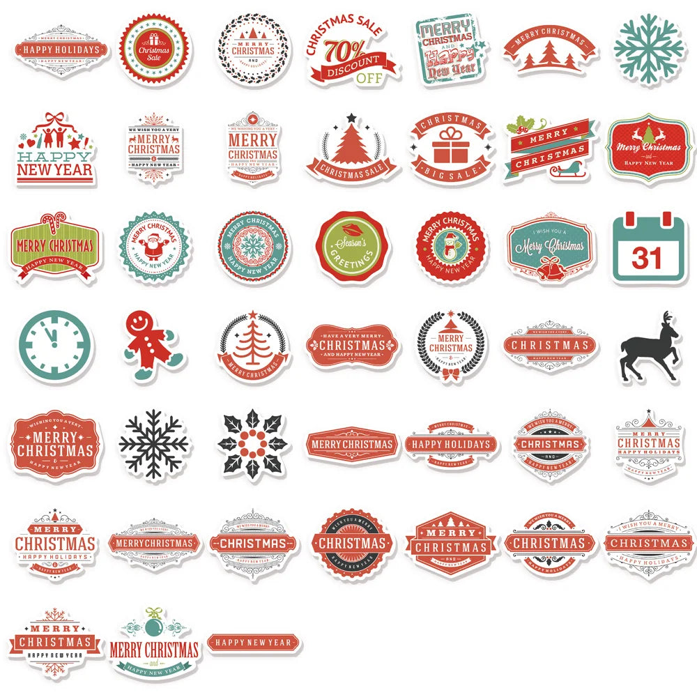 45PCS Christmas Window Flower Series Stickers Cartoon Creative Decorative Stickers Toy DIY Computer Guitar Waterproof Stickers