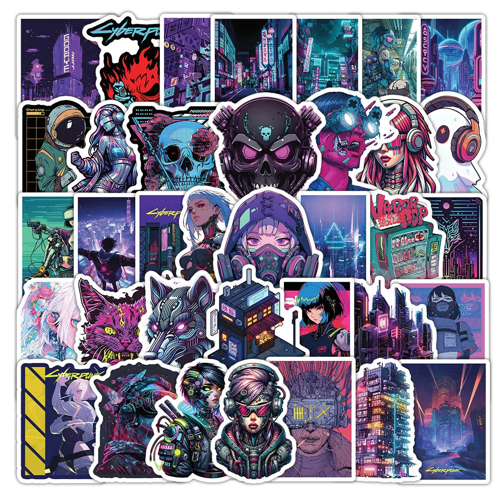 50/100 Pcs Cyberpunk Style Cartoon People Doodle Stickers for Laptop Phone Case Car Notebook Stationery Box No Repeat Decals