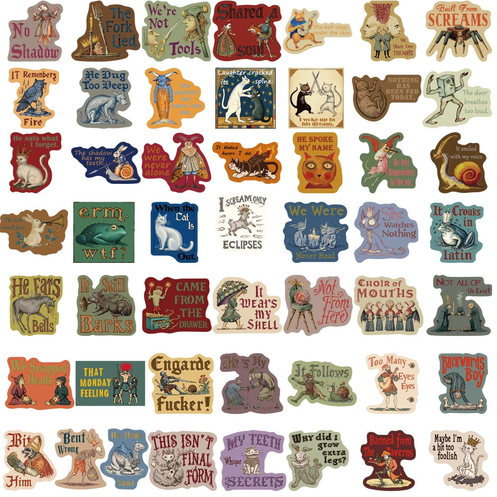 50PCS Medieval Eerie Abstraction Stickers Notebook Graffiti Coffee Laptop Luggage Phone Guitar Waterproof Stationery Stickers