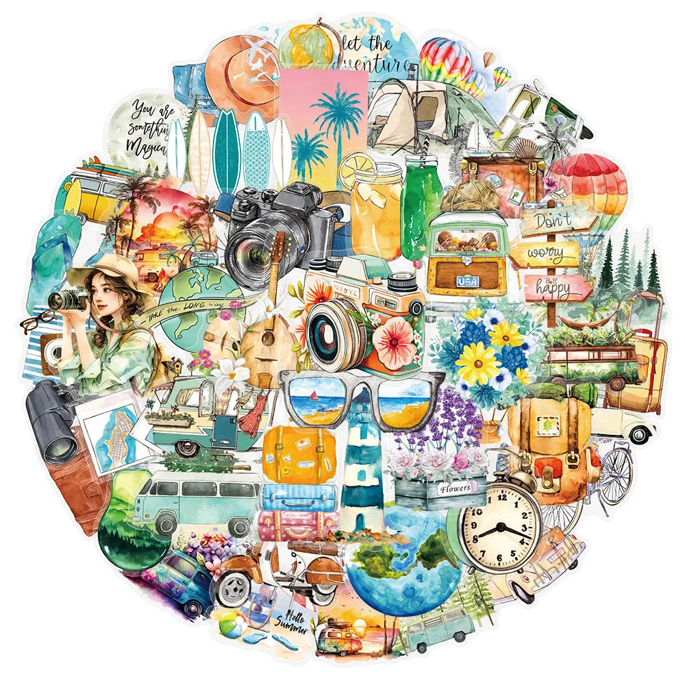 50PCS Transparent PET Fresh&Simple Outdoor Travel Stickers Travel Maps Decoration Stationery Notebook Luggage Stickers