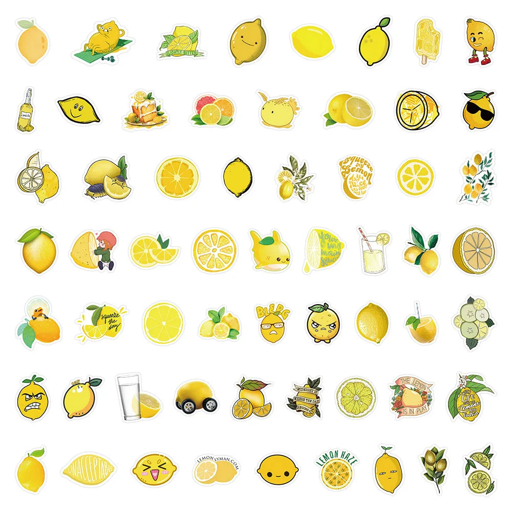 60/120 Pcs Cartoon Lemon Doodle Stickers for DIY File Holder Skateboard Suitcase Lunch Box Fridge Cabinet Decals