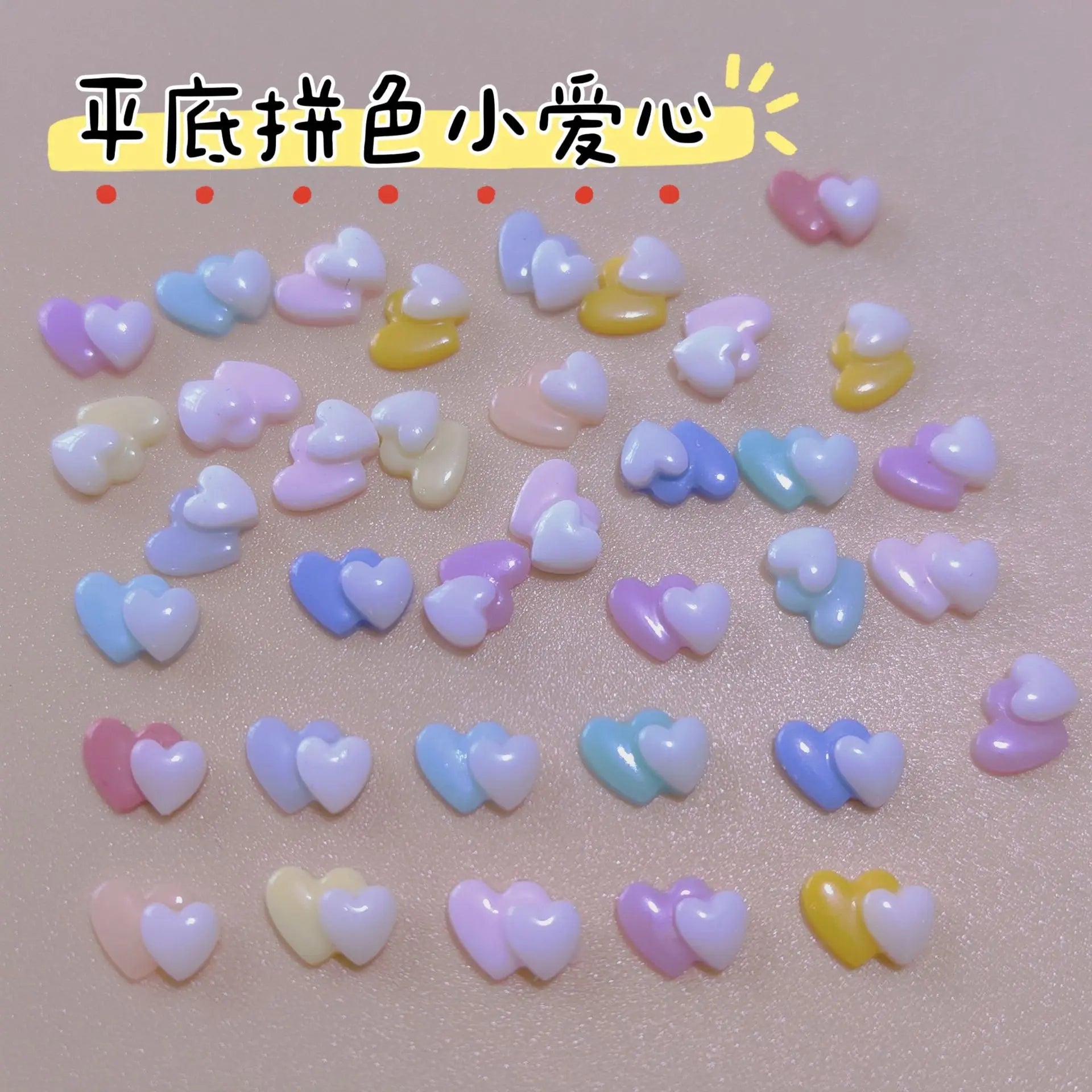 30PC Macaron Color Blocked Love Nails 3D Decoration 5*7mm Flatback Peach Heart Resin Nail Art Charms Gems DIY Manicure Accessory