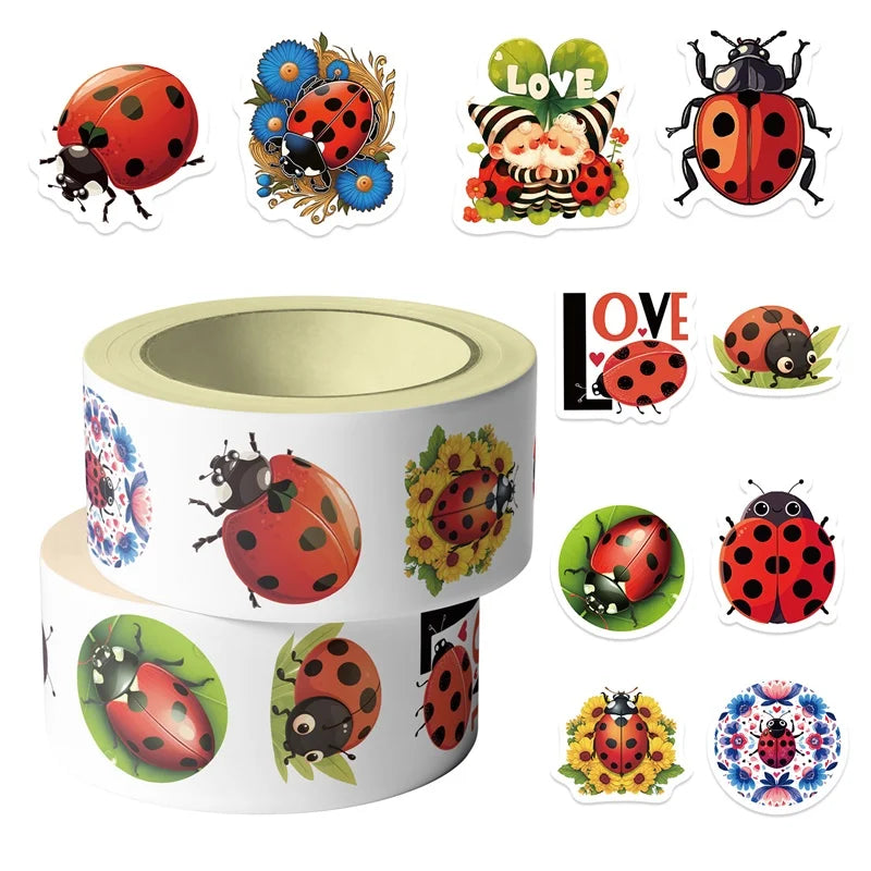 500PCS Kawaii Red Bug Sticky Paper Sticker Labels Thank You Sticker Sealing DIY Decoration Scrapbooking Supplies for Kids