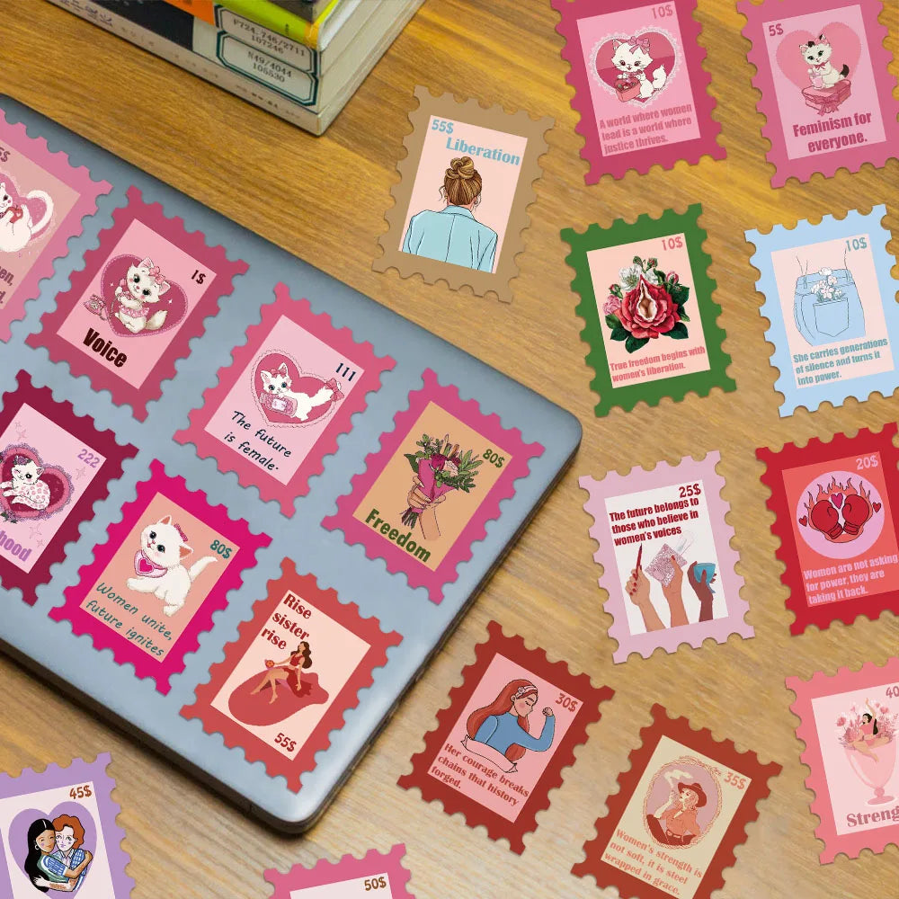 50PCS Feminist Stamp Stickers DIY Scrapbook Phone Case Laptop Tablet Decorative Toy Stickers